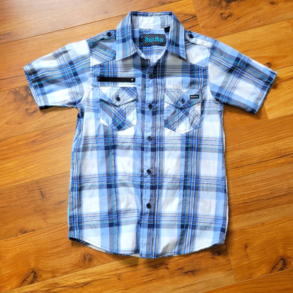 Bold Blue Button Down Short-sleeved Shirt Boy's Size Small